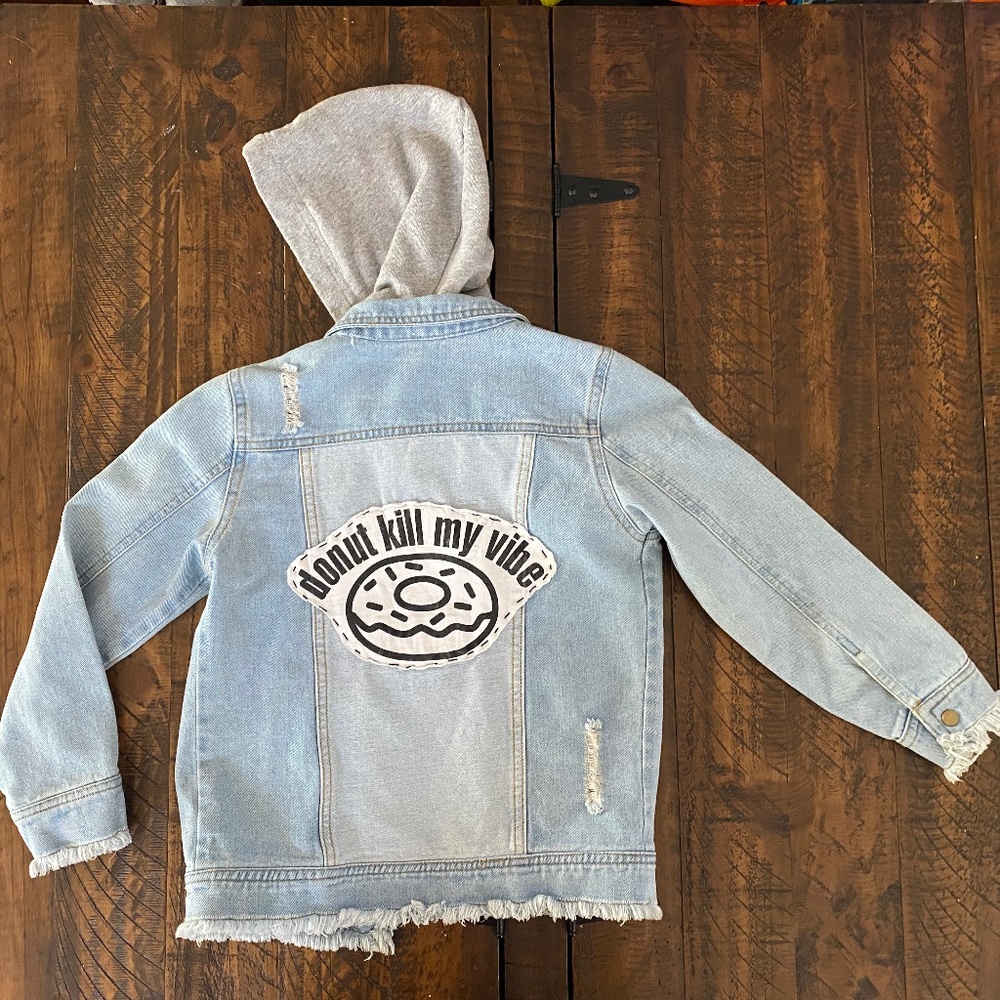 6T Unisex "Donut Kill My Vibe" Unique Jean button up jacket with detachable hood